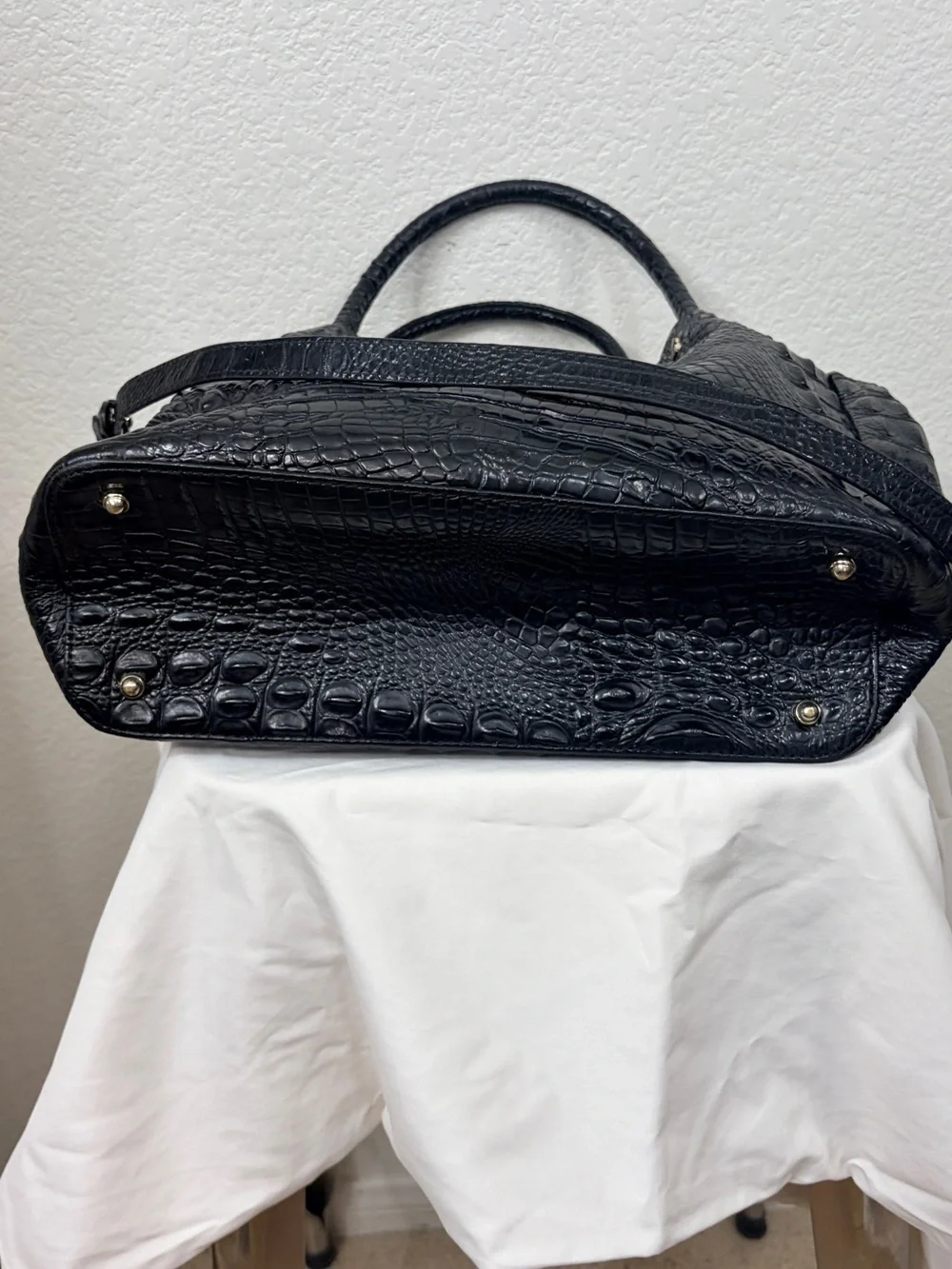BRAHMIN Small Mallory Black Melbourne Croc-Embossed Leather Tote Bag Purse